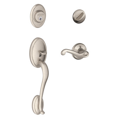 Wakefield Handleset with Deadbolt and Flair Door Lever and Rosette