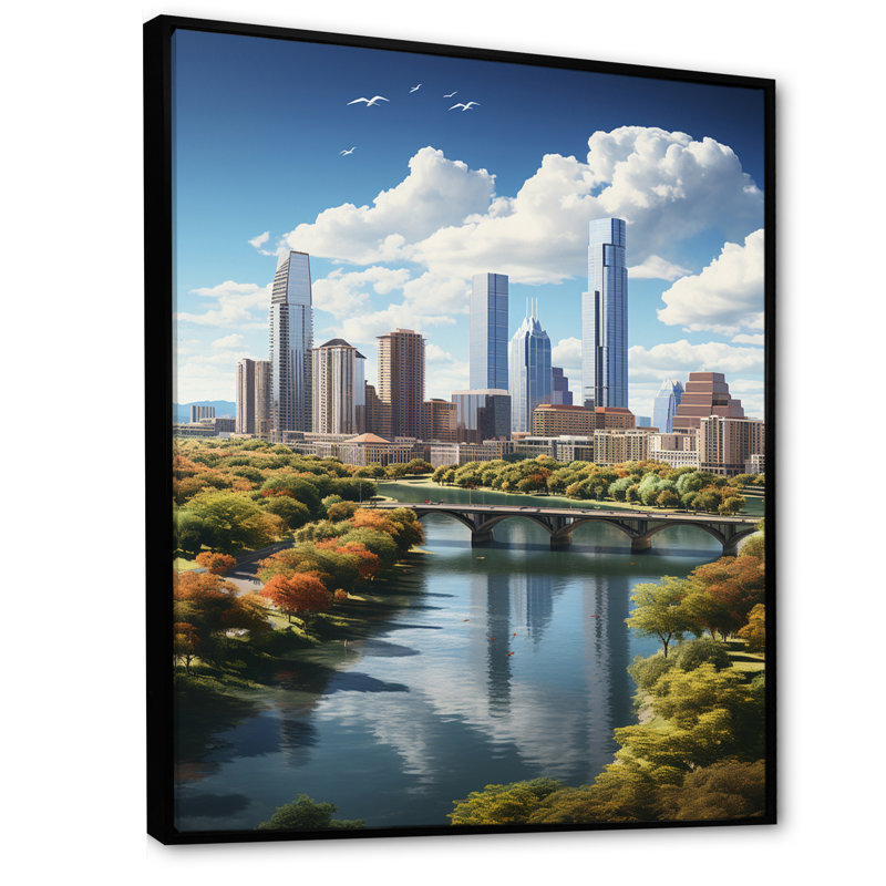 Austin City pendant le I - reproduction, H 40 po x l 30 po x P 1,5 po, Cadre flottant noir