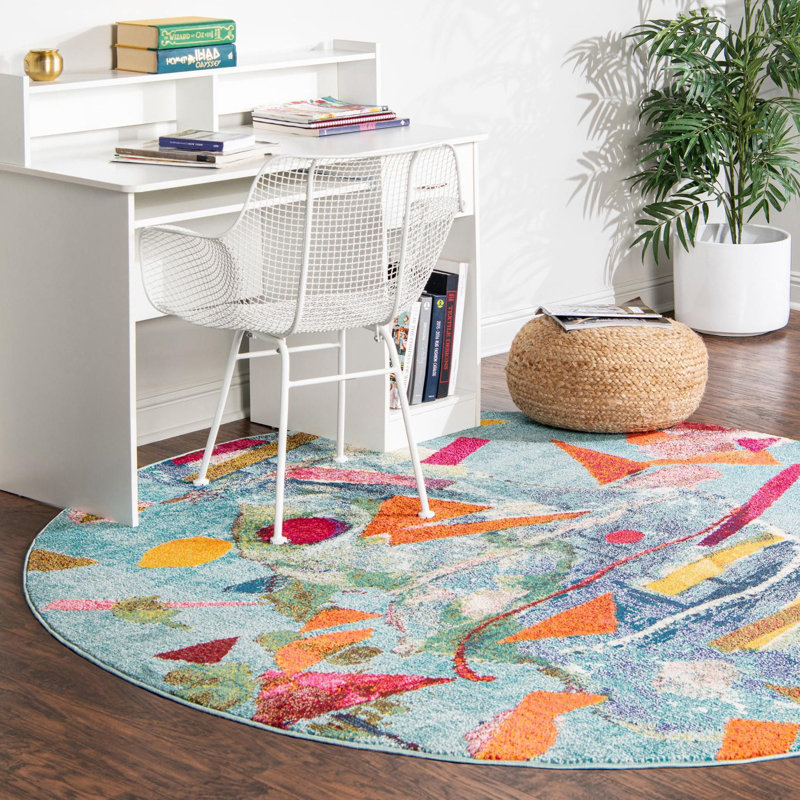 Washable Abstract Indoor Rug, Round 3'3"