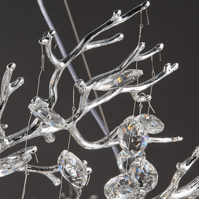 Lustre linéaire 10 branches en cristal 30 lumières à intensité variable, Argent