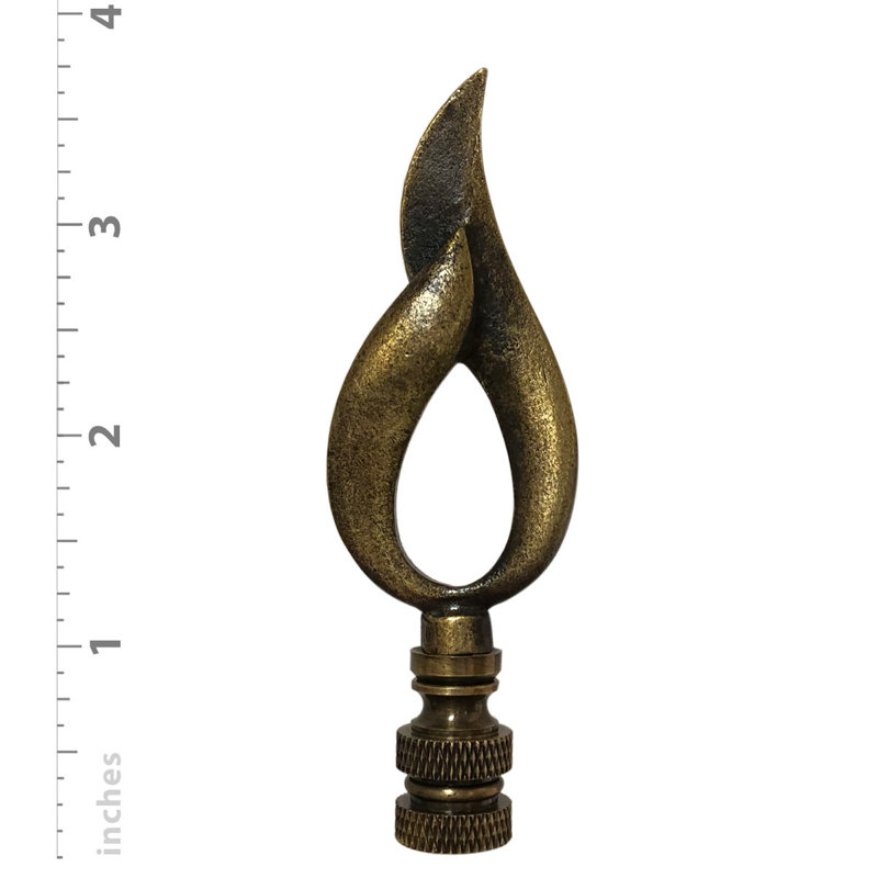 Modern Flame Lamp Finial, Antique Brass