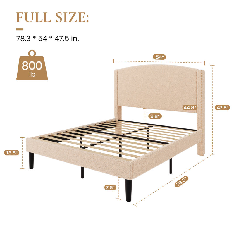 Lit plateforme tapissier Chic Teddy, Lit double, Beige