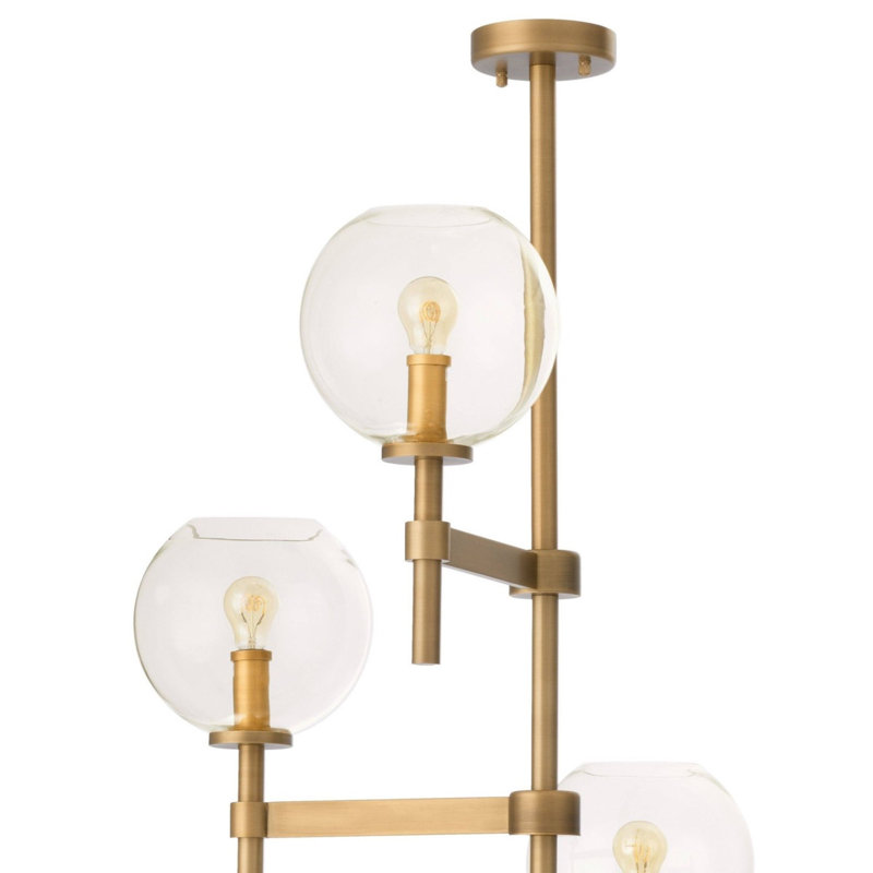 Lustre en jade avec lumière à intensité variable, Laiton antique, Fumée, 46 po de longueur x 46 po de profondeur x 66 po de
