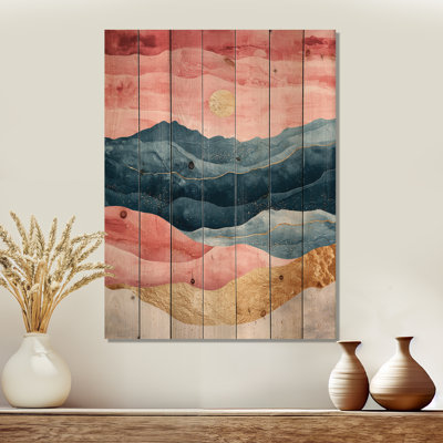 Décoration murale en bois rose et bleu audacieux «Bold Mountains III»
