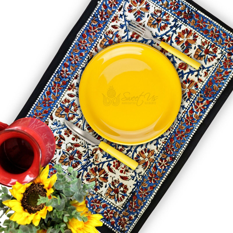 Block Print Floral Paisley Set of Four Cotton Placemats