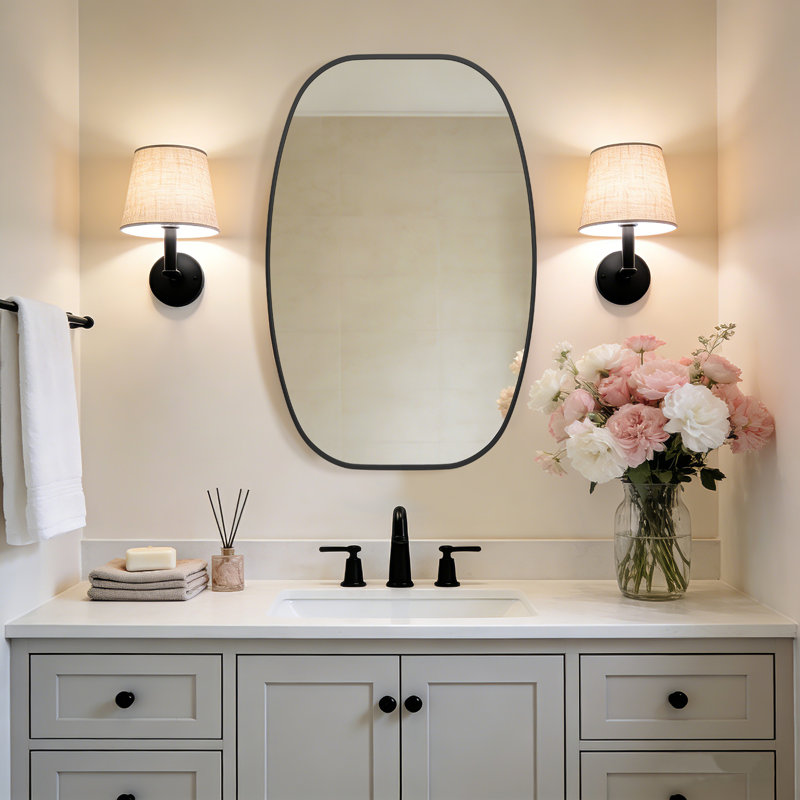 Metal Oval Wall Mirror, 30" x 20", Black