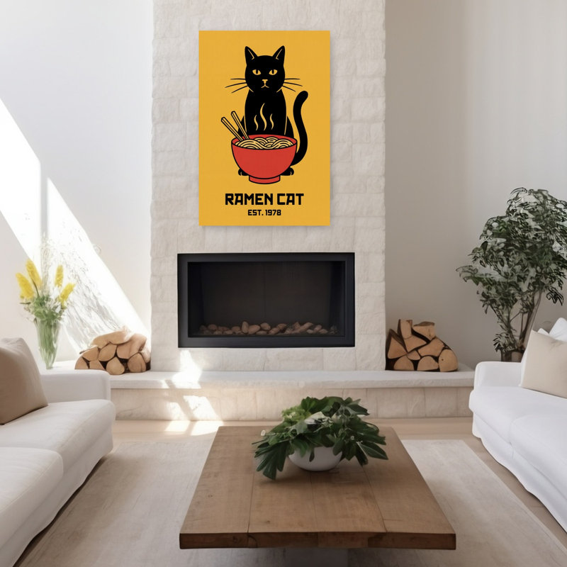 Art mural chat contemporain Ramen, H 48 po x l 32 po