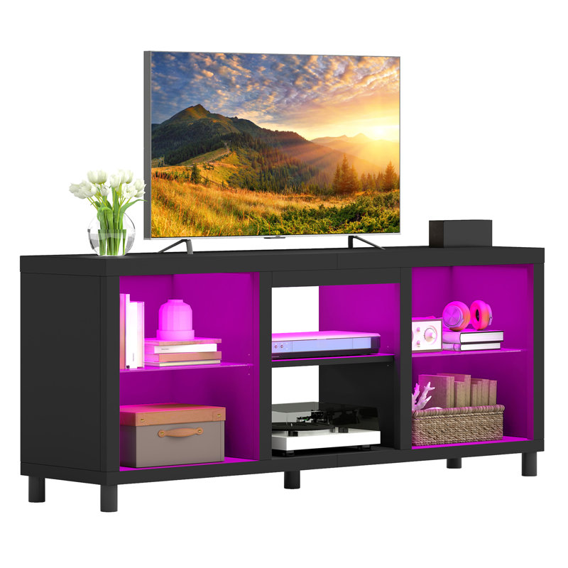  148 CM TV Unit, LED TV Stand Cabinet For 55/60 / 65 Inch Tvs With RGB Lights, Black