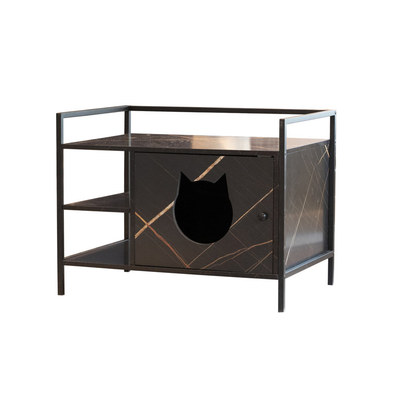 Enceinte cachée pour bac à litière - dessus spacieux pour le rangement, maison multifonctionnelle à surface lisse pouvant être utilisée comme table basse, finition noire