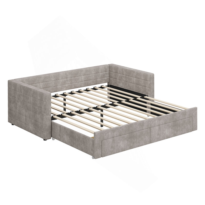 Structure de lit de jour extensible polyvalente rembourrée avec lit gigogne et rangement, idéale pour économiser de l'espace et une vie multifonctionnelle
