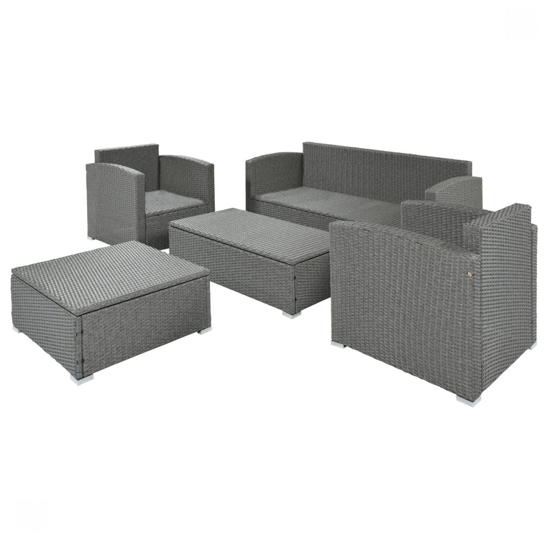 Ensemble de conversation en osier / rotin pour 6 personnes avec coussin