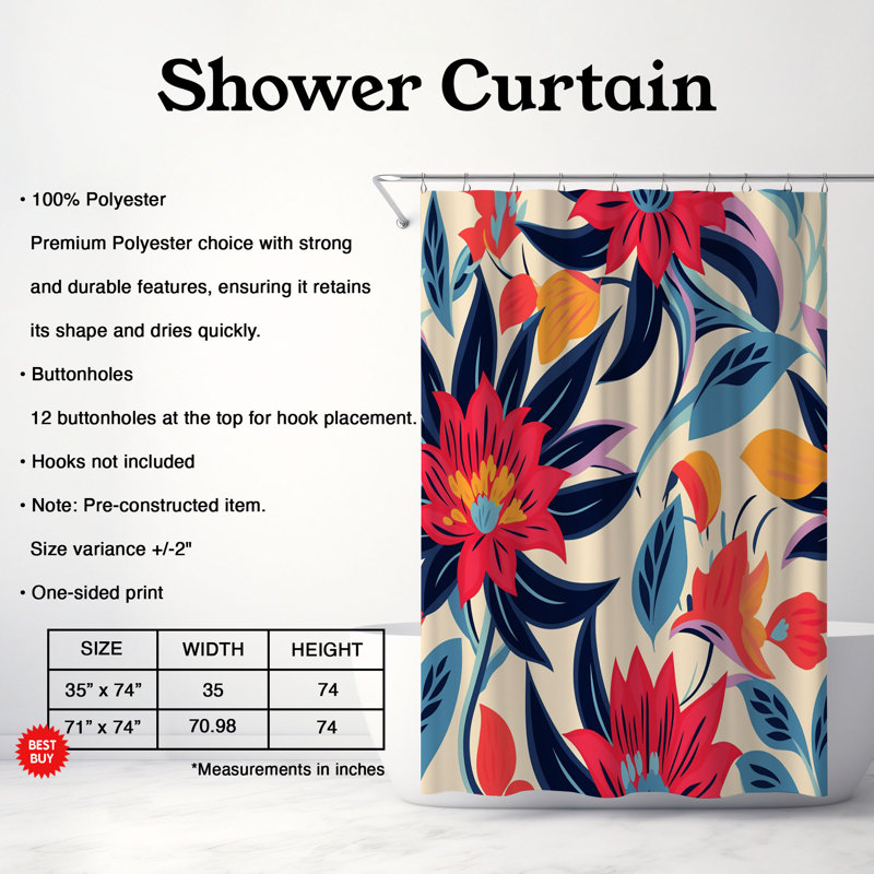 Rideau de douche standard 1 pièce Retro Bloom, H 74 po x l 71 po