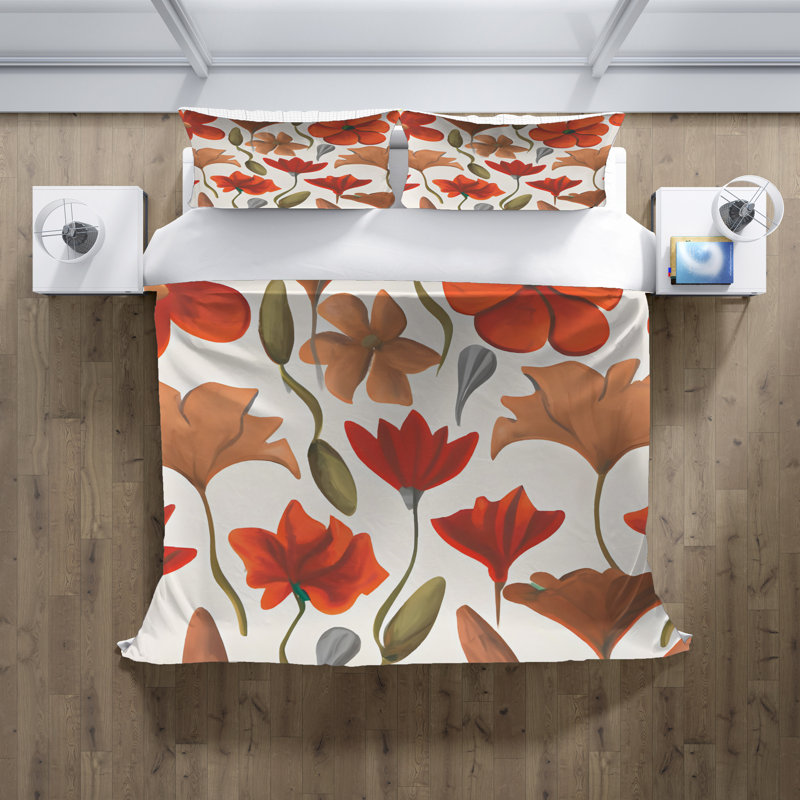 Polyester Floral Duvet Cover, King Duvet Cover + 2 King Shams