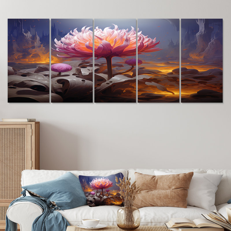 Vanetten - Ensemble d'art mural lotus 5 pièces, H 32 po x l 80 po