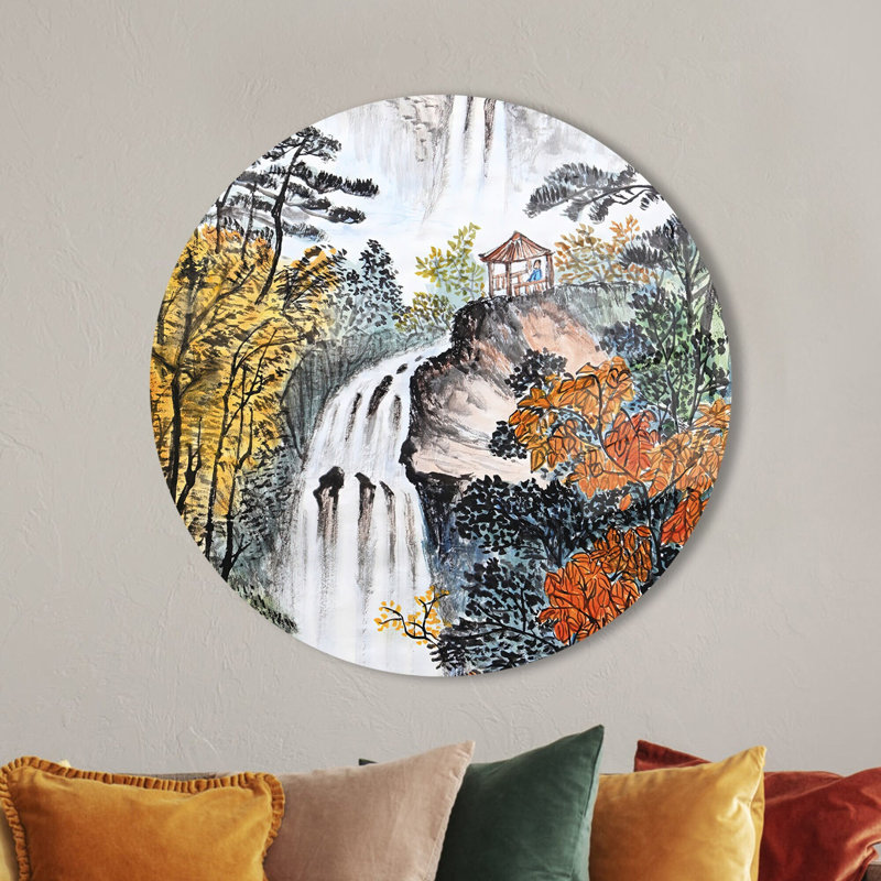Illustration de paysage d'automne en cascade imprimée sur verre pour une décoration murale unique, H 39,4 po x l 39,4 po