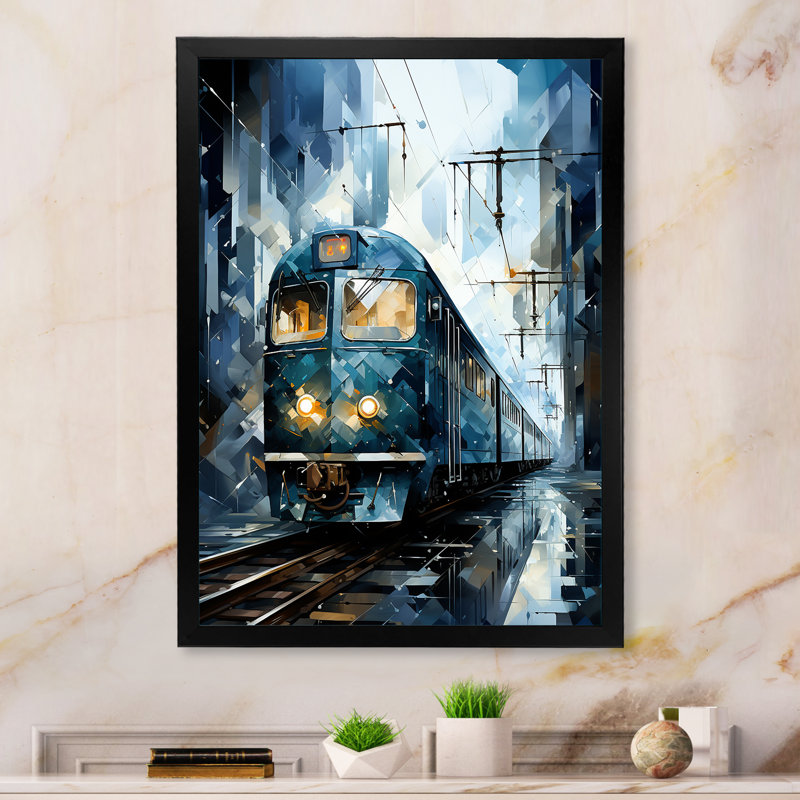 «Teal Train Geometric Momentum IV», reproduction sur toile, H 44 po x l 34 po x P 1,5 po, Cadre photo noir