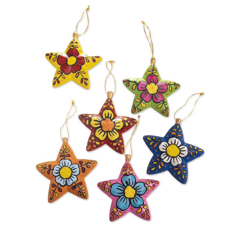 Ensemble d'ornements en céramique à motif de fleurs à la main Dakota Fields Ayacucho (ensemble de 6)