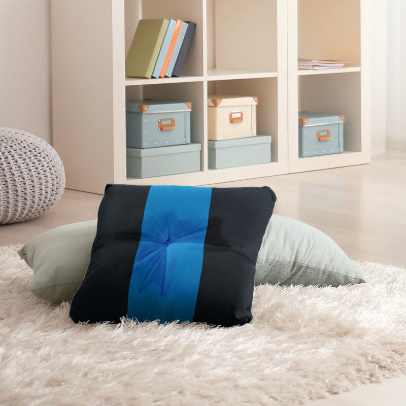  Coussin de sol touffeté, 30 po x 30 po, Noir / Bleu