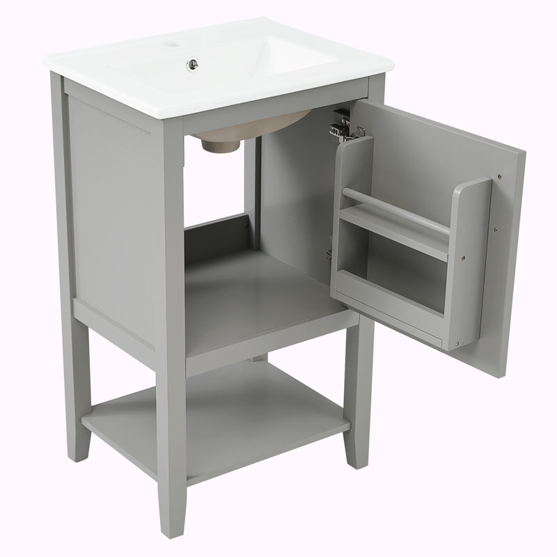 Meuble-lavabo simple 20 po avec plateau Shokraji, Gris