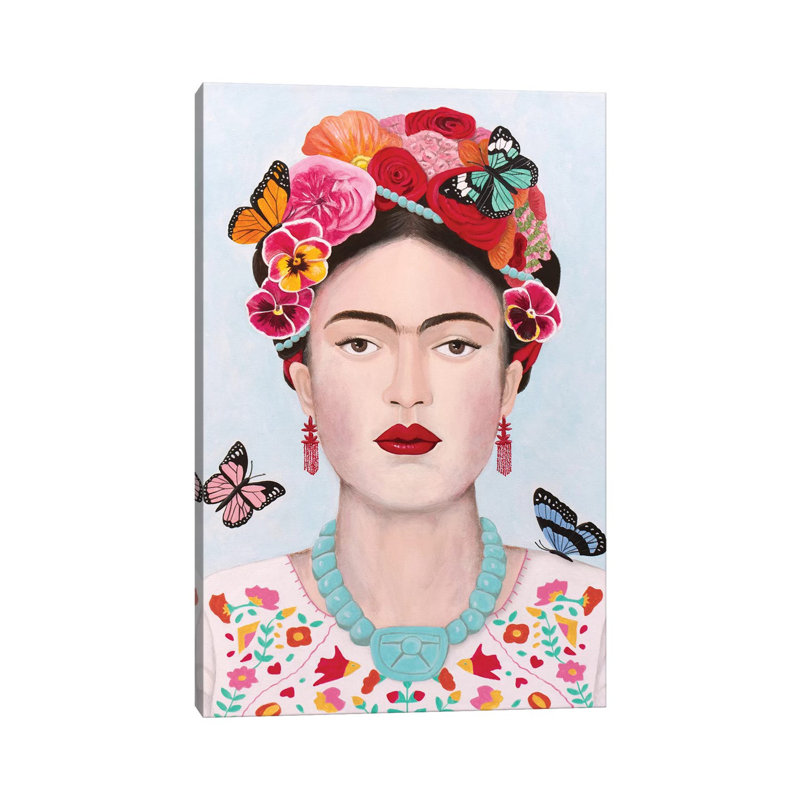 Frida Kahlo And Butterflies by Sally B - Wrapped Canvas Gallery-Wrapped Canvas Giclée, 20.32 cm H x 30.48 cm W