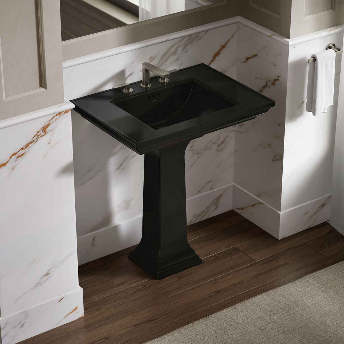 Memoirs Stately Pedestal Bathroom Sink, Black, 8" Centers, 34.75" H x 22.19" W x 30.69" L