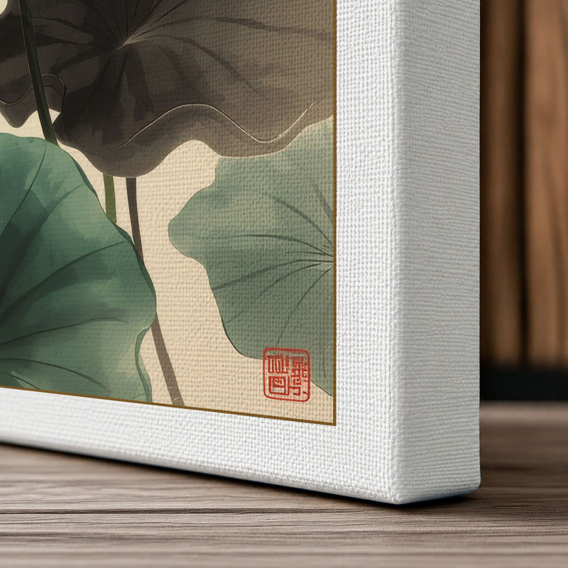 Lotus in Bloom Botanical - Wrapped Canvas, 36x24 - 91.4 x 61.0 cm, White Border