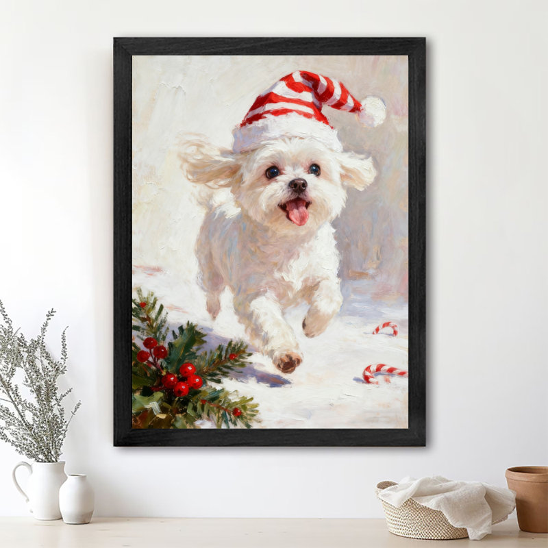 Art encadré noir, petit chien mignon de Noël rétro, impressions encadrées de style rétro, H 37 po x l 25 po