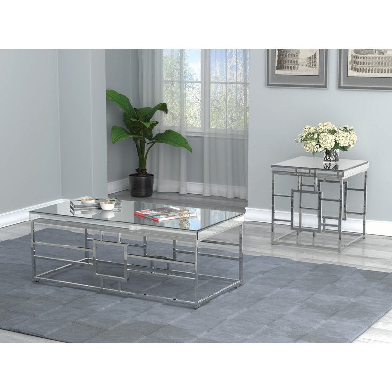 Sheraden Mirrored Glass Top End Table