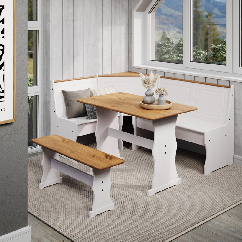 Piumafua 6 - Person Pine Solid Wood Solid Wood Top Double Pedestal Dining Set, White Wash/Antique Brown