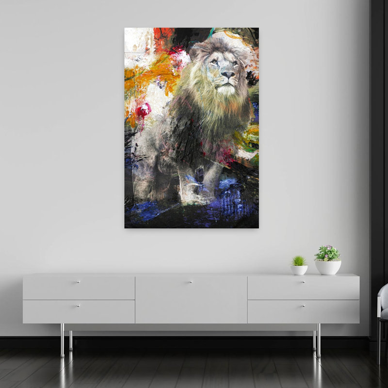 Lion, art urbain contemporain, H 60 po x l 40 po