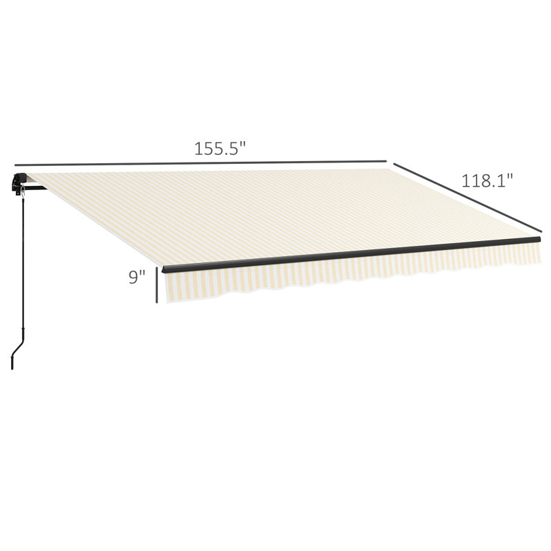 Auvent de terrasse en tissu 280 g / m², rétractable, manivelle manuelle, beige et blanc rétractable pour balcon blanc, 13 pi x 10 pi