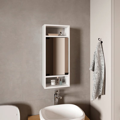 Armoire à pharmacie murale à miroir avec une porte et des tablettes de rangement intérieures