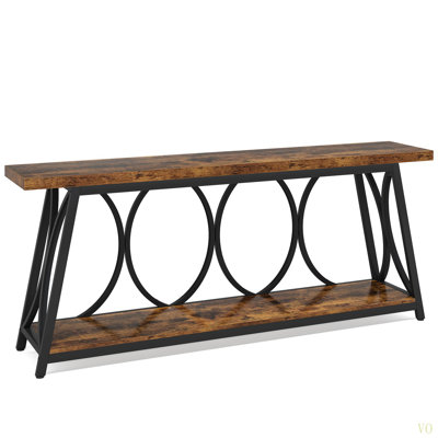 70.9” Extra Long Industrial Console Table, Narrow Sofa Table Behind Couch With 2-Tier Storage Shelves, Entryway & Hallway Accent Table For Living Room