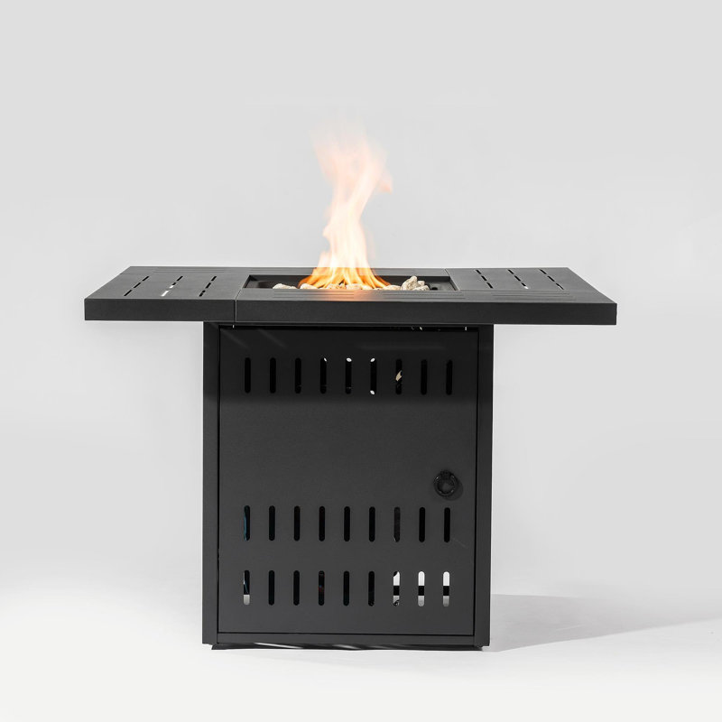 34" Propane Gas Fire Pit Table, 50000 BTU Rectangular Steel Fire Pit For Outside Patio Deck Garden Courtyard- Black