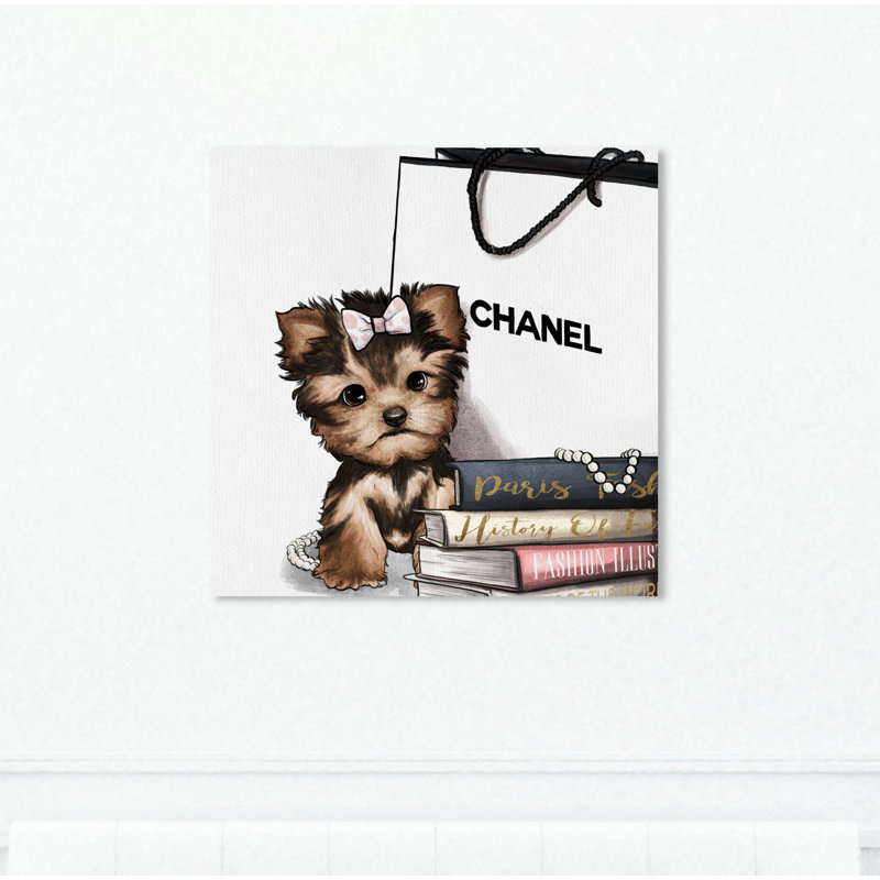 «Fashion Book Yorkie Glam Custom», impression, Toile tendue, H 16 po x l 16 po