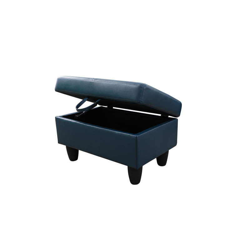 Deep Blue Faux Leather 3-Piece Sectional Sofa Set with Storage Ottoman, Night Forest Blue Faux Leather, Left Hand Facing