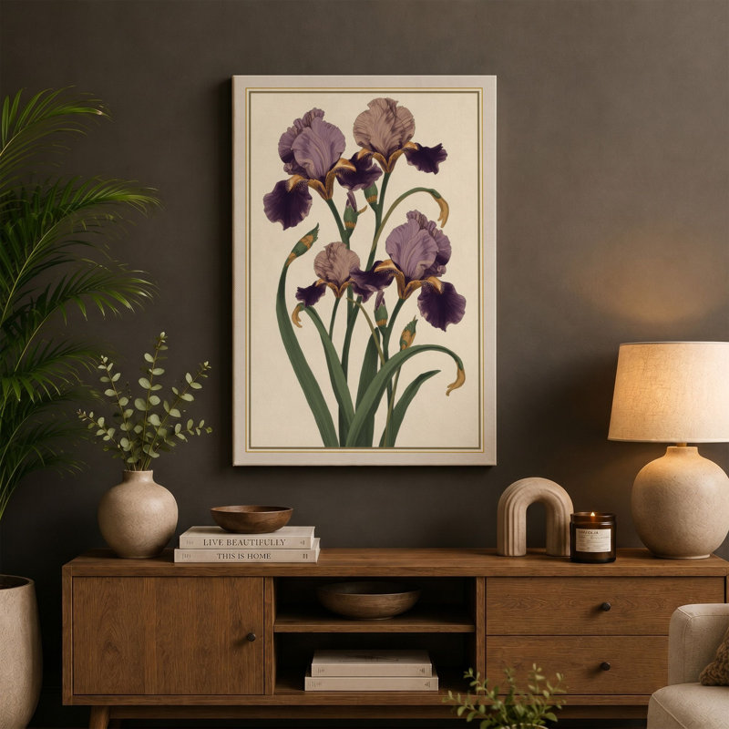 Iris Cluster Botanical - Wrapped Canvas, 24x16 - 61.0 x 40.6 cm, Taupe Border