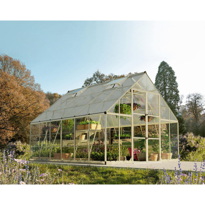 Palram - Canopia Balance 10' W x 12' D Walk-In Hobby Polycarbonate Aluminum Frame Greenhouse Kit with Roof Vents - Silver