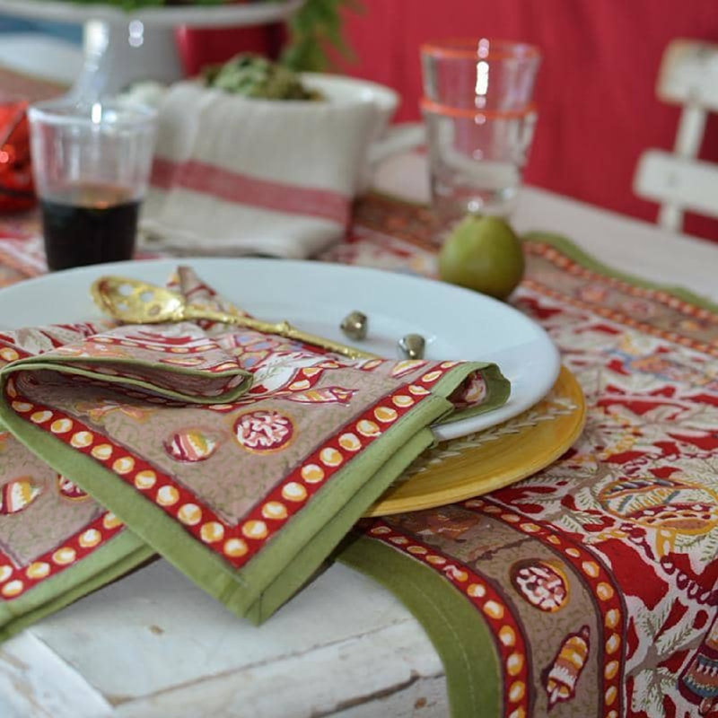 Woodbridge Red/Green/Orange Table Runner, 90" x 16"