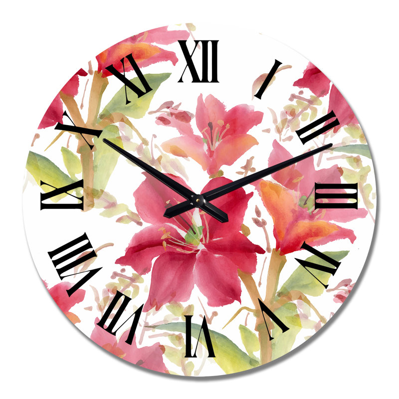Modèle sans couture avec aquarelle de fleurs - Horloge murale à motif, Moyen