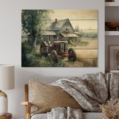 Tractor In Barn I - Barn Farm Ranch Print on Wood