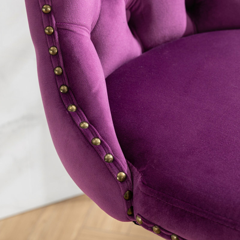 Alduin Swivel Upholstered Adjustable Height Counter Stool, Black, Purple Velvet
