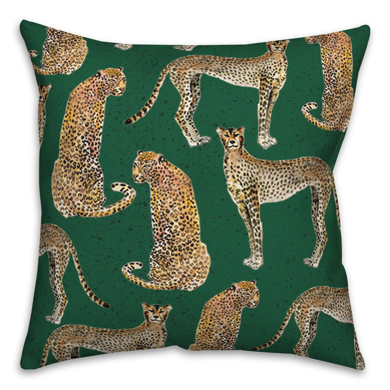 Animal Print Outdoor Reversible Throw Pillow, 18" H x 18" W, Green
