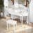 44" Corner Makeup Vanity, Space-Saving Dressing Table with Tri-Fold LED Mirror, Adjustable Lighting & PU Stool