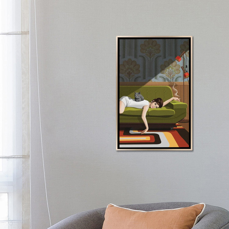 «Waiting Game on Canvas» par Artcatillustrated Print, Impression encadrée, H 32 po x l 24 po, Bois naturel