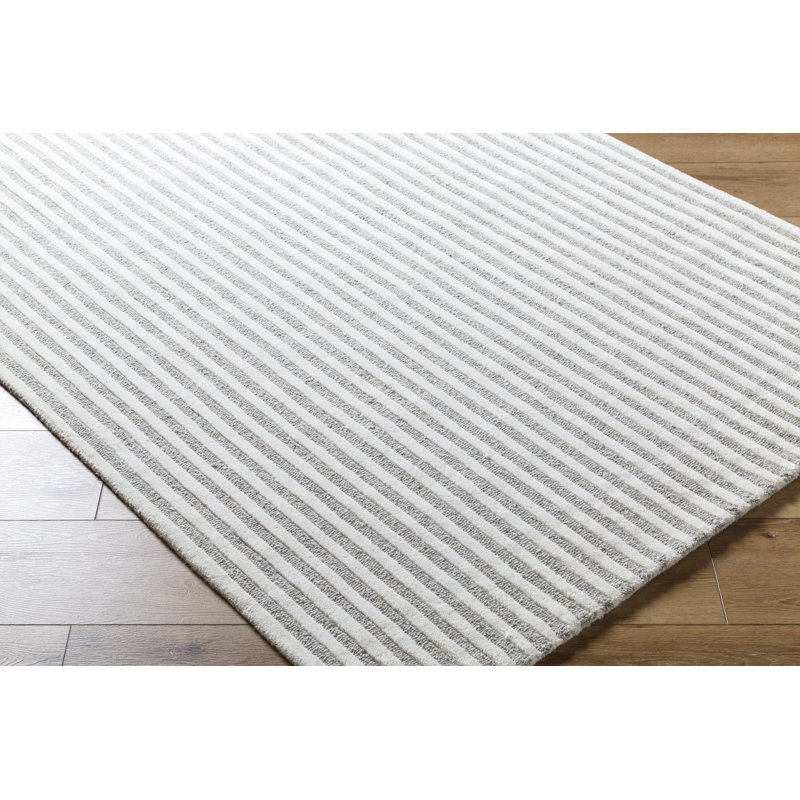 Rectangle Camon Striped Hand Tufted Wool Area Rug in Brown/Ivory, Rectangle 9' x 12'