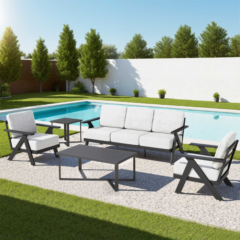 Ensemble de conversation d'extérieur pour 5 personnes avec table, Beige