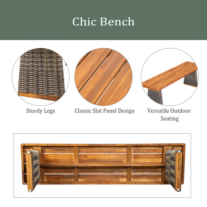Banc d'extérieur en bois d'acacia 1Pcs