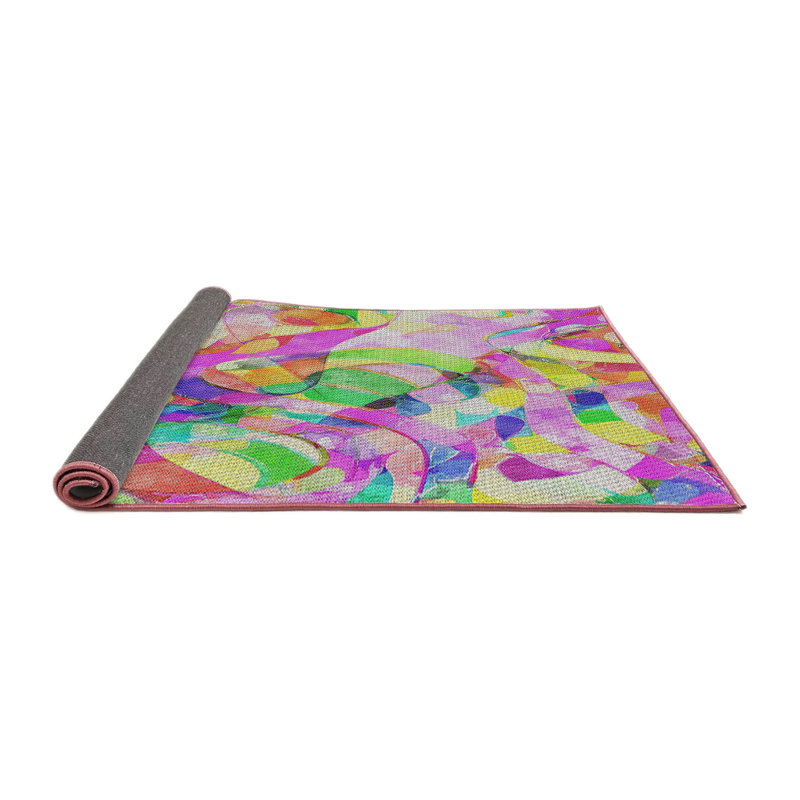 Tapis motif rose/vert/jaune, Rond 3 pi