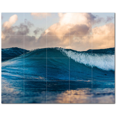 Waves Photo 6'' x 6'' Satin Ceramic Decorative Mural
